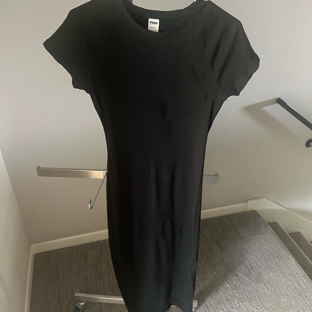 PINK Victoria Secret Black Ribbed Dress Size L